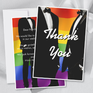 Elegante moderne schwule Hochzeit Regenbogen Dankeskarte