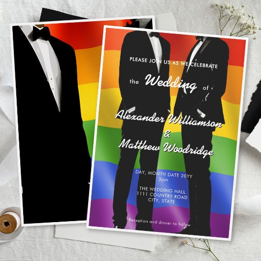 Elegante moderne schwule Hochzeit Regenbogen Einladung