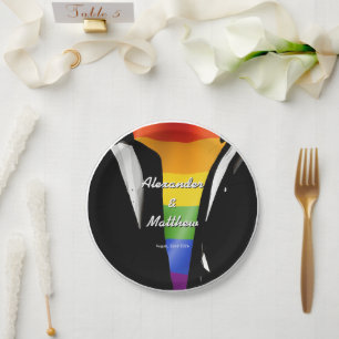 Elegante moderne schwule Hochzeit Regenbogen Pappteller