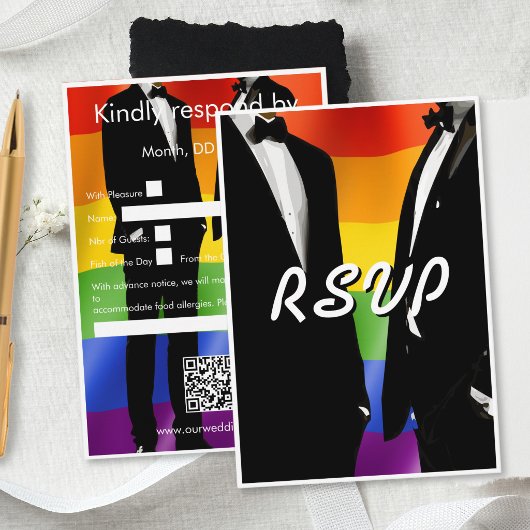 Elegante moderne schwule Hochzeit Regenbogen RSVP Karte