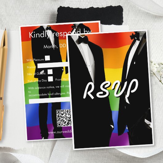 Elegante moderne schwule Hochzeit Regenbogen RSVP Karte