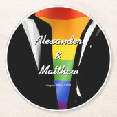 Elegante moderne schwule Hochzeit Regenbogen Runder Pappuntersetzer (Vorderseite)