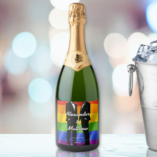 Elegante moderne schwule Hochzeit Regenbogen Schaumweinetikett