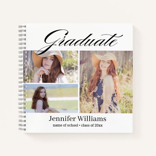 elegante, moderne Script-Abschluss 3 Fotos Collage Notizblock (Vorderseite)