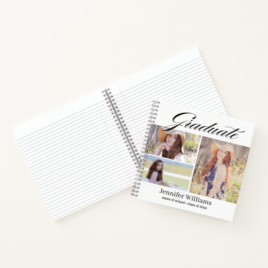 elegante, moderne Script-Abschluss 3 Fotos Collage Notizblock (Innenseite)