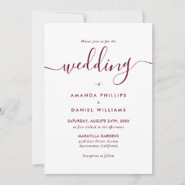 Elegante moderne Script Burgundy Wedding Einladung