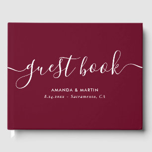 Elegante moderne Script Burgundy Wedding Gästebuch