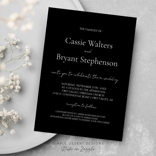 Elegante moderne Script Chic Black and White Weddi Einladung