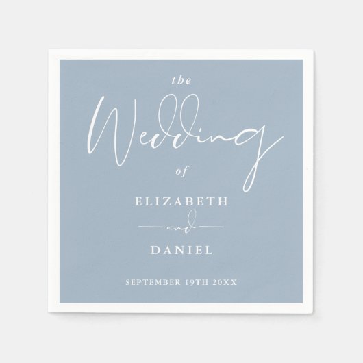 Elegante moderne Script Dusty Blue Wedding Serviette (Vorderseite)