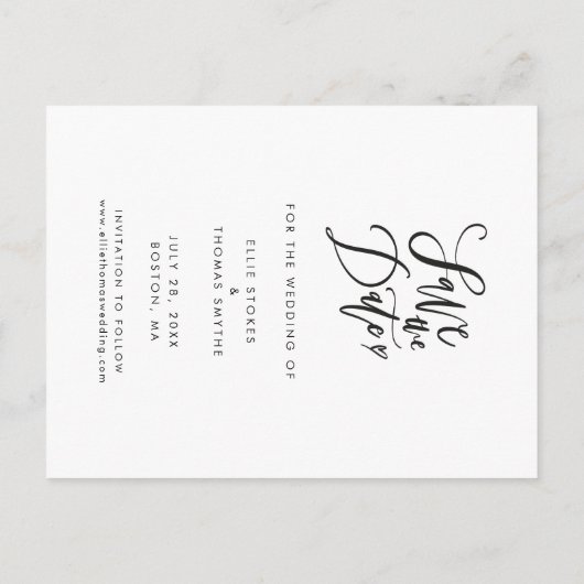 Elegante moderne Script-Fotocollage Save the Date Ankündigungspostkarte (Rückseite)