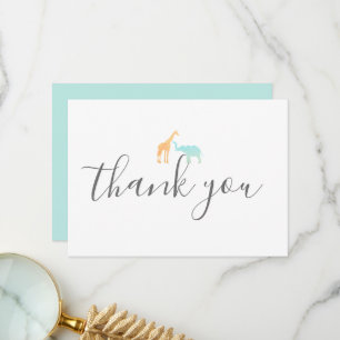 Elegante moderne Script Giraffe Elephant Baby Show Dankeskarte