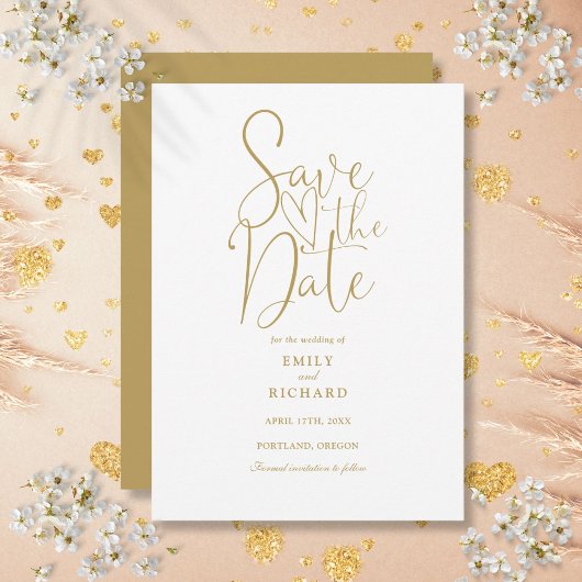 Elegante moderne Script Gold-Hochzeit Save The Date