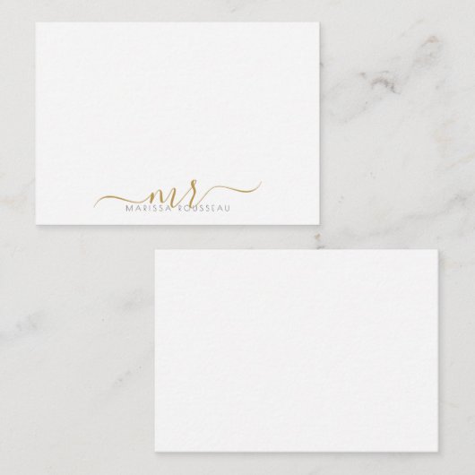 Elegante, moderne Script Gold Monogram Initials Mitteilungskarte (Vorne/Hinten)