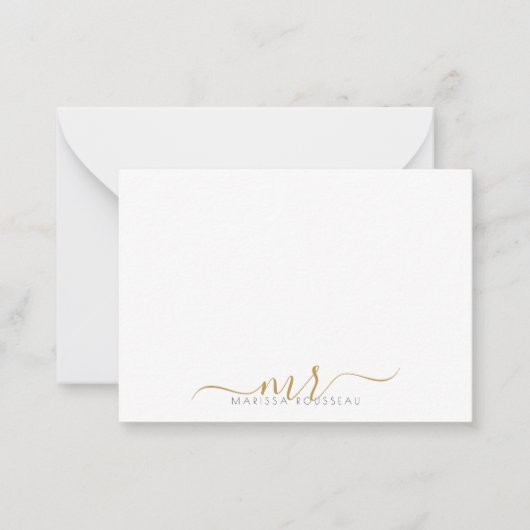 Elegante, moderne Script Gold Monogram Initials Mitteilungskarte (Vorderseite)