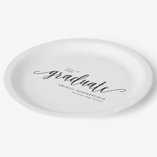 Elegante Moderne Script Graduation Party Pappteller (Schrägansicht)