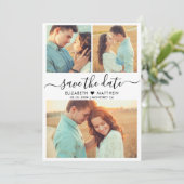 Elegante Moderne Script Heart Foto Collage Wedding Save The Date (Stehend Vorderseite)