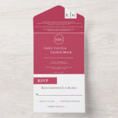 Elegante Moderne Script Magenta Monogram Wedding All In One Einladung (Innen Boden)