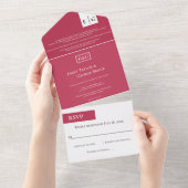 Elegante Moderne Script Magenta Monogram Wedding All In One Einladung (Abreißen)