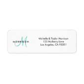 Elegante moderne Script Monogram Aquamarine Rückse (Vorne)