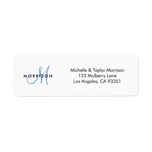 Elegante moderne Script Monogram Blue Rücksendeadr (Vorne)