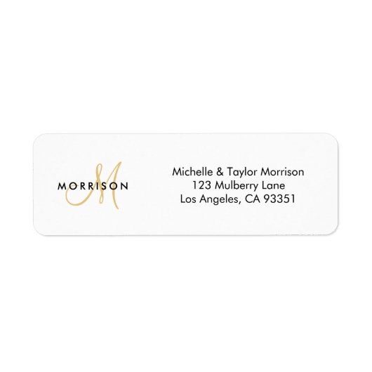 Elegante moderne Script Monogram Gold-Rücksendeadr (Vorne)