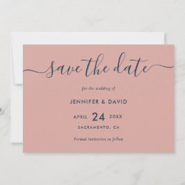 Elegante moderne Script Navy Blue and Blush Weddin Save The Date