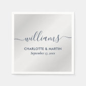 Elegante moderne Script Navy Blue und Silver Weddi Serviette (Vorderseite)