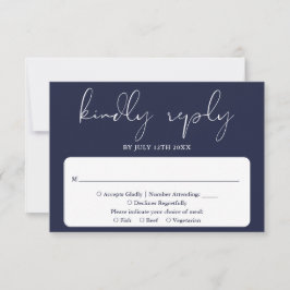 Elegante moderne Script Navy Blue Wedding RSVP Karte