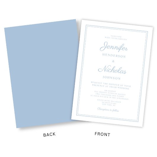 Elegante moderne Script Powder Blue Wedding Einladung
