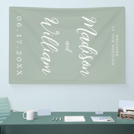 Elegante moderne Script Sage Green Begrüßung Banner (Messe)