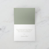 Elegante moderne Script Sage Green Wedding Dankeskarte (Innenseite)
