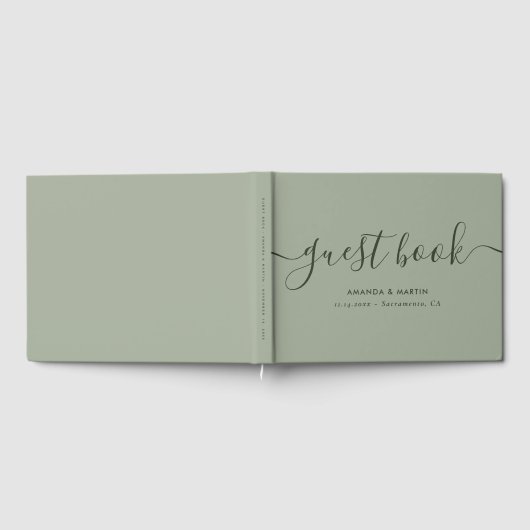 Elegante moderne Script Sage Green Wedding Gästebuch (Voll)