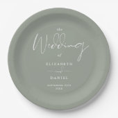 Elegante moderne Script Sage Green Wedding Pappteller (Vorderseite)