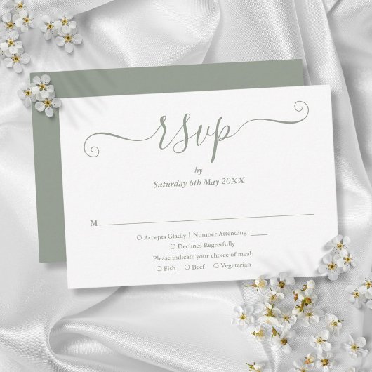 Elegante moderne Script Sage Green Wedding RSVP Karte