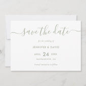 Elegante moderne Script Sage Green Wedding Save The Date (Vorderseite)