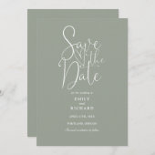 Elegante moderne Script Sage Green Wedding Save The Date (Vorne/Hinten)