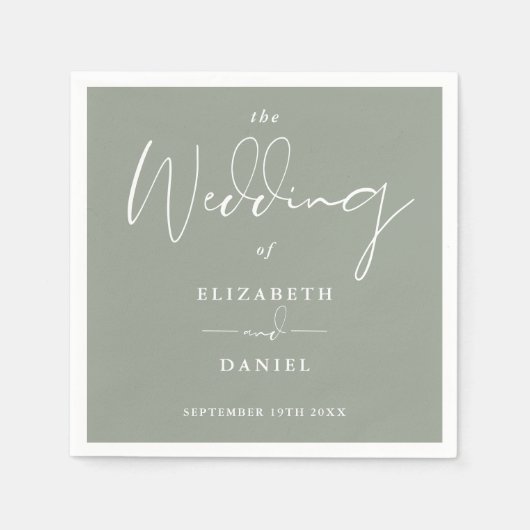 Elegante moderne Script Sage Green Wedding Serviette (Vorderseite)