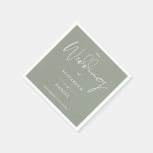 Elegante moderne Script Sage Green Wedding Serviette (Ecke)