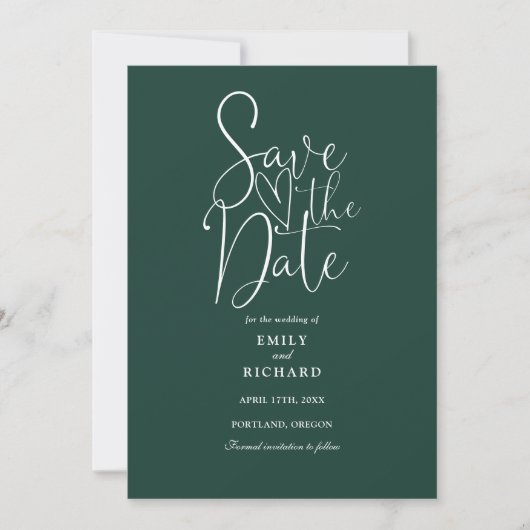 Elegante Moderne Script Smarald Green Wedding Save The Date (Vorderseite)