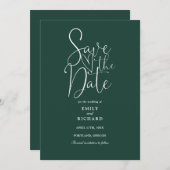 Elegante Moderne Script Smarald Green Wedding Save The Date (Vorne/Hinten)