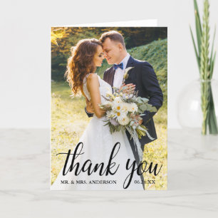 Elegante moderne Script Wedding Couple Foto Fold Dankeskarte