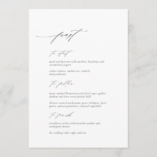 Elegante moderne Script Wedding Menu Card Menükarte (Vorderseite)