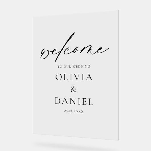 Elegante Moderne Script Wedding Willkommen Elegant Acrylschild (Winkel)
