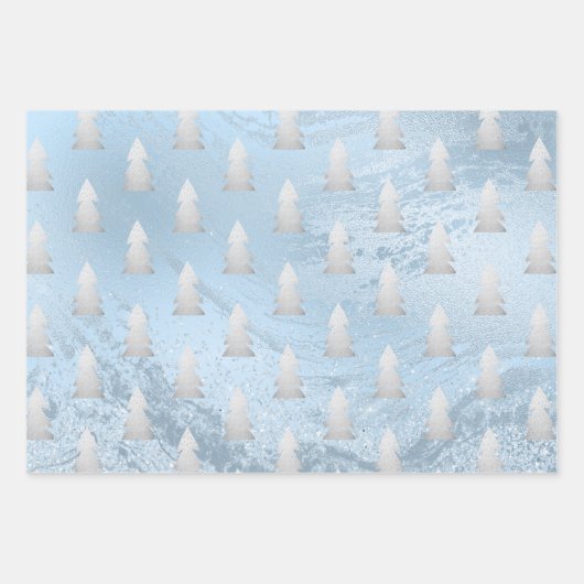 Elegante moderne silber-blaue Weihnachtsmuster Geschenkpapier Set (Vorderseite 2)