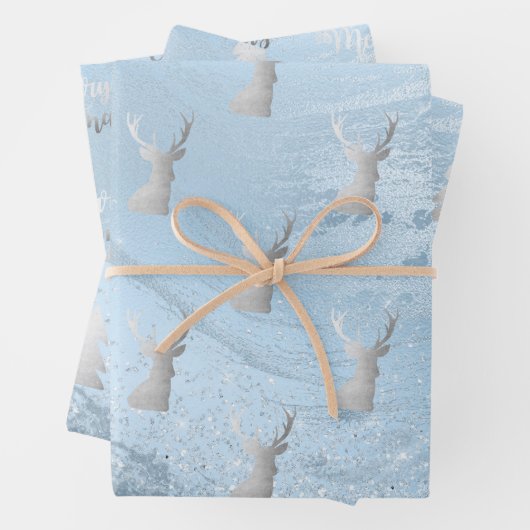 Elegante moderne silber-blaue Weihnachtsmuster Geschenkpapier Set (Beispiel)