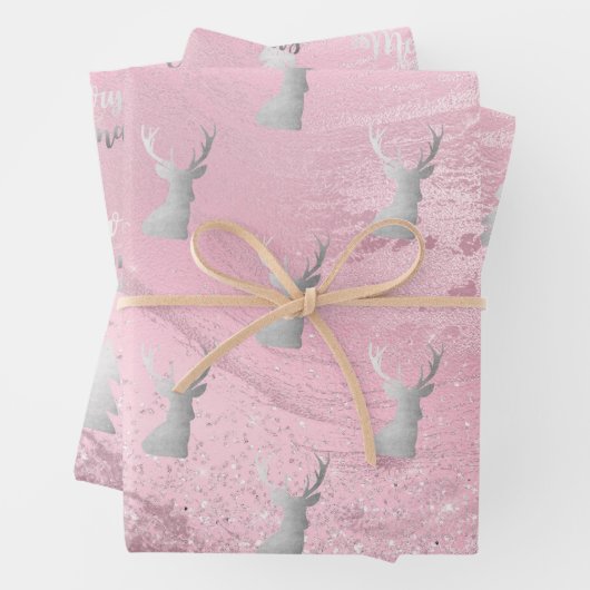 Elegante moderne Silber- und Rosatmotive Geschenkpapier Set (Beispiel)