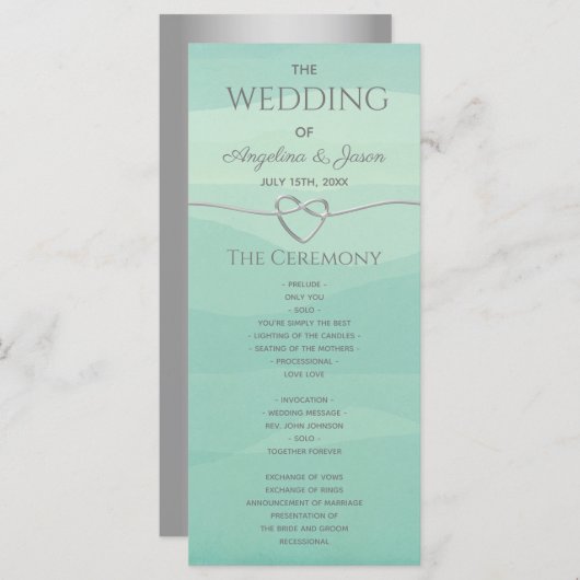 Elegante moderne Silbergrüne Hochzeit Programm (Vorne/Hinten)