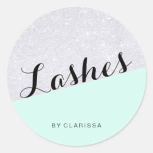 Elegante moderne silberne Glitter-Mintgrün-Wimpern Runder Aufkleber