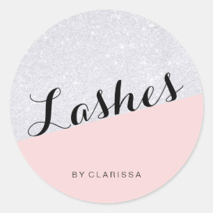 Elegante moderne silberne Glitter-Wimpern in Blush Runder Aufkleber