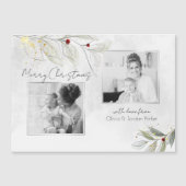 Elegante Moderne Silver Christmas Floral 2-Foto Magnetkarte (Vorderseite)
